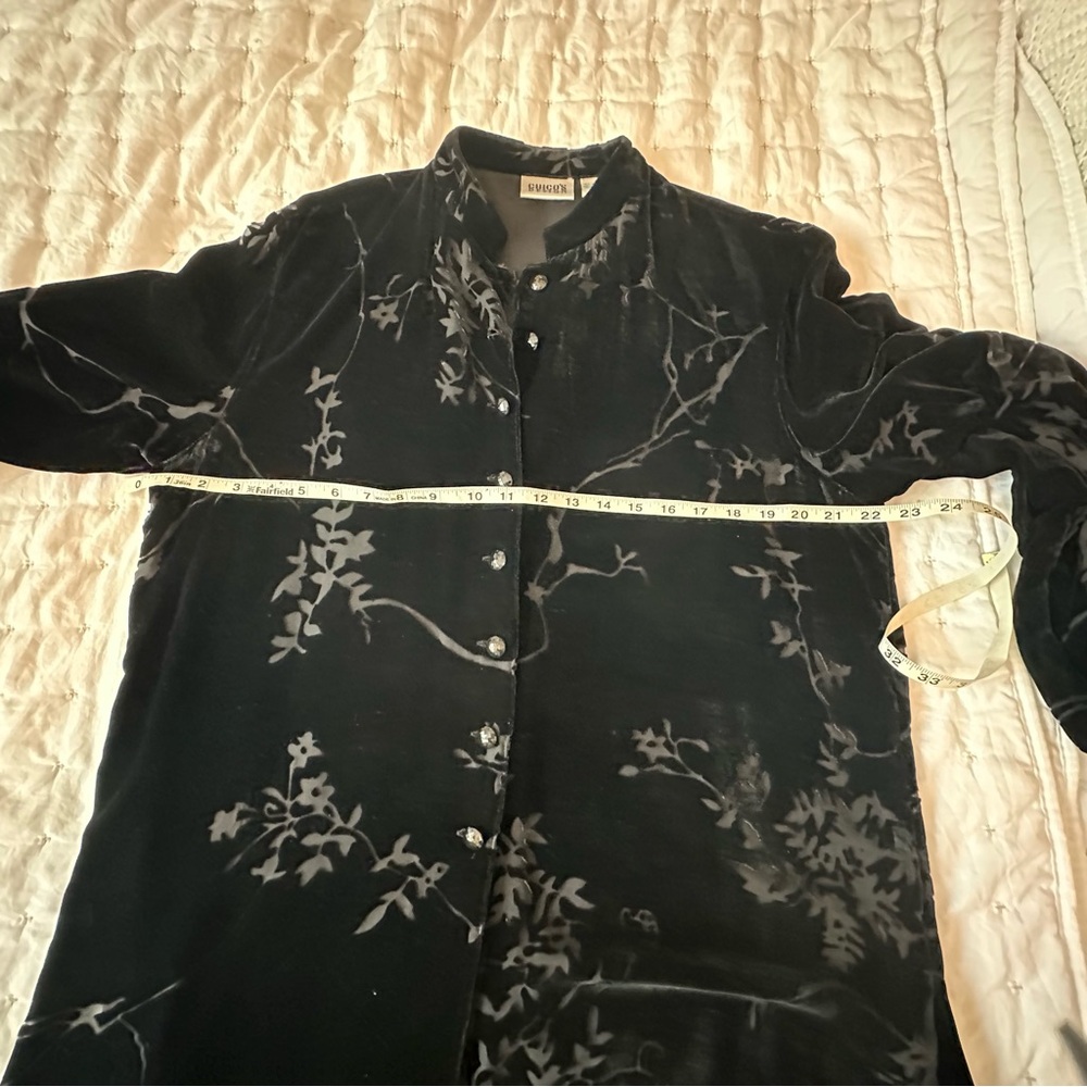 Chico's Design Black Velvet Button-Front Top with Burnout Floral
